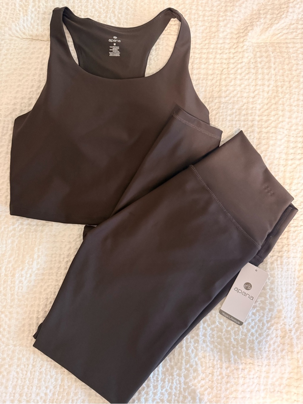 Apana Black Crop Tank and High-Waist Leggings Set